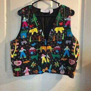 Vintage Passports by Pier 1 Imports Colorful Farm Print Vest